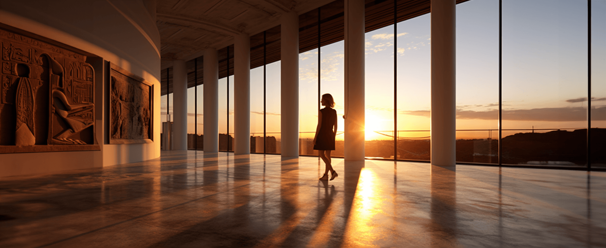 Women in sunlight near a glass wall