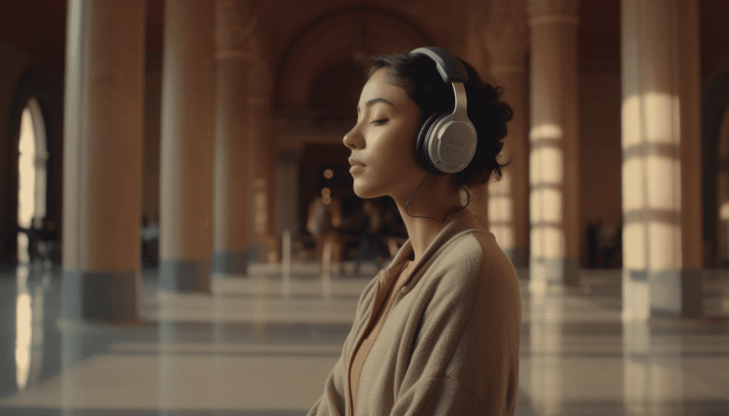 Woman walking through a museum